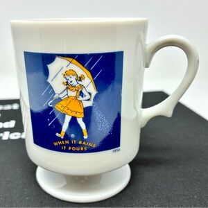 Morton Salt “When It Rains It Pours” Pedestal Coffee Mug 1956 Collectible